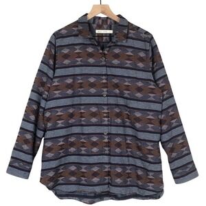 WOOLRICH Aztec Flannel‎ Shirt Women's Sz XL Blue Button Up Casual Southwestern
